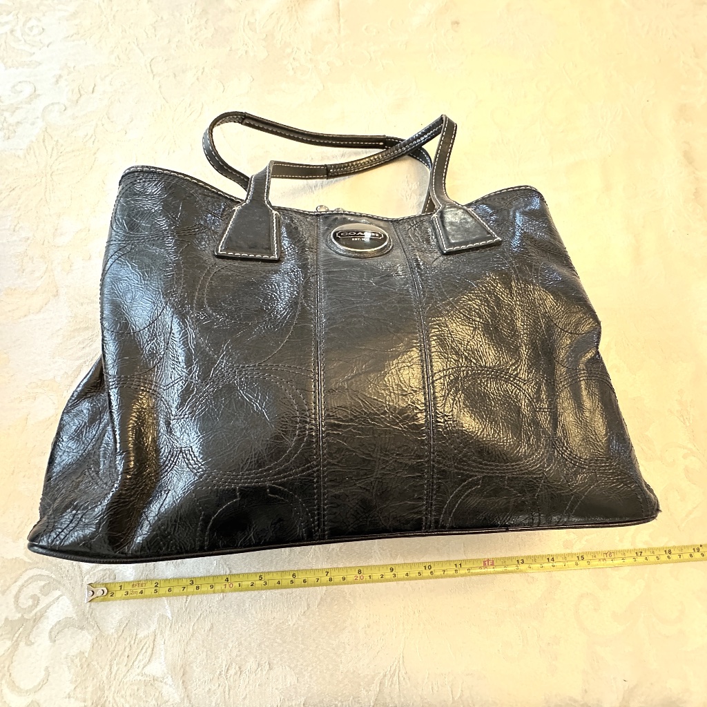 Coach Black Patent Leather Stitch Tote